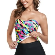 RELLECIGA Women's Ruched Bandeau Tankini Top Swimsuits