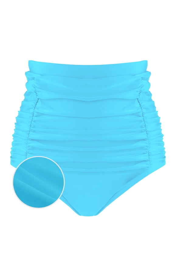 Women's Sky Blue High Waisted Ruched Bikini Bottom Size Large