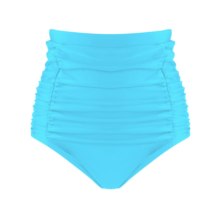 RELLECIGA Women's Sky Blue High Waisted Ruched Bikini Bottom Size Small