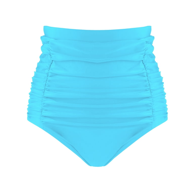 RELLECIGA Women's Sky Blue High Waisted Ruched Bikini Bottom Size X-Large 