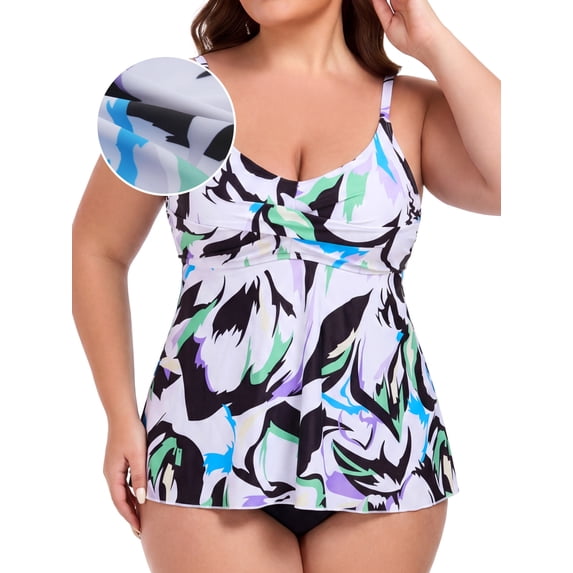 RELLECIGA Women's Swimsuit Set V Neck Tankini Top with High Waisted Full Coverage Bottom Two Piece Bathing Suit Floral Print Size XL