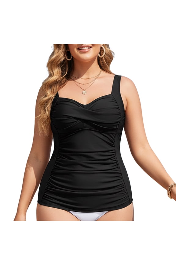 Women's Tankini Top Plus Size Swimsuit for Women V Neck Twisted Tummy Control Ruched Bathing Suits