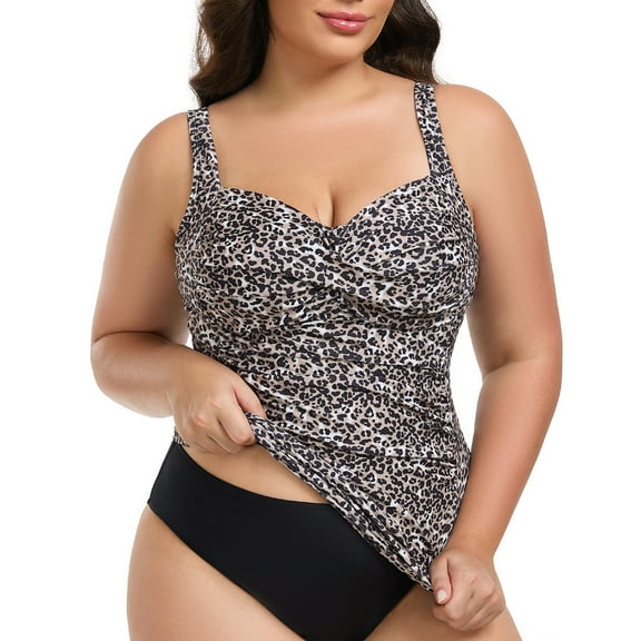 RELLECIGA Women's Tankini Top Plus Size Swimsuit for Women V Neck Twisted Tummy Control Ruched Bathing Suits