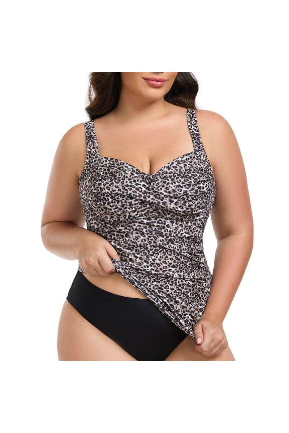 Women's Tankini Top Plus Size Swimsuit for Women V Neck Twisted Tummy Control Ruched Bathing Suits