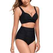 RELLECIGA Womens Tummy Control Swimsuit Bikini Set V Neck Two Piece Bathing Suits Swimwear