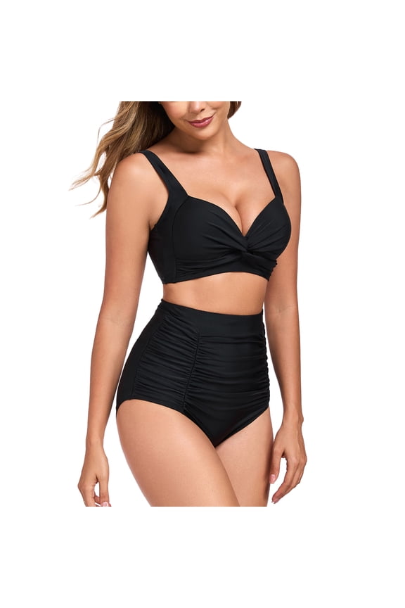 Women's Tummy Control Swimsuit Bikini Set V Neck Two Piece Bathing Suits Swimwear