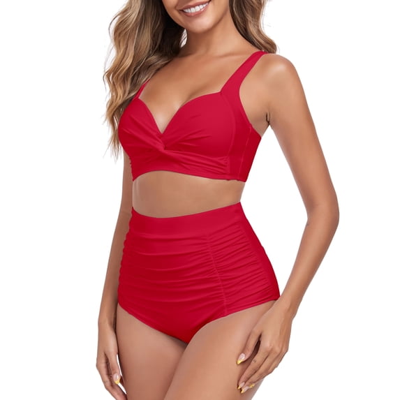 RELLECIGA Women's Tummy Control Swimsuit Bikini Set V Neck Two Piece Bathing Suits Swimwear
