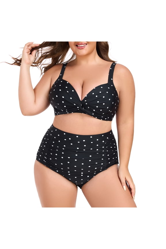 Women's Tummy Control Swimsuit Bikini Set V Neck Two Piece Bathing Suits Swimwear