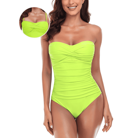 RELLECIGA Women's Tummy Control Swimwear Strapless One Piece Swimsuit for Women