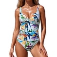 thumbnail image 1 of RELLECIGA Women's Twist Front One Piece Swimsuit for Lady Ruched Tummy Control One Piece Bathing Suits for Women Leaf Print Size L, 1 of 11