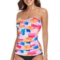 thumbnail image 1 of RELLECIGA Women's Twist Ruched Bandeau Tankini Top Black Tube Top Swimsuit Molded Cups Tummy Control Sexy Bathing Suits Top Only, 1 of 8