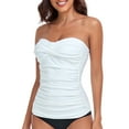 thumbnail image 1 of RELLECIGA Women's Twist Ruched Bandeau Tankini Top White Tube Top Swimsuit Molded Cups Tummy Control Sexy Bathing Suits Top Only, 1 of 10