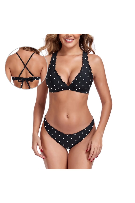 Women's V Neck Bikini Set Wave Triangle Top Cheeky Two Piece Bathing Suits
