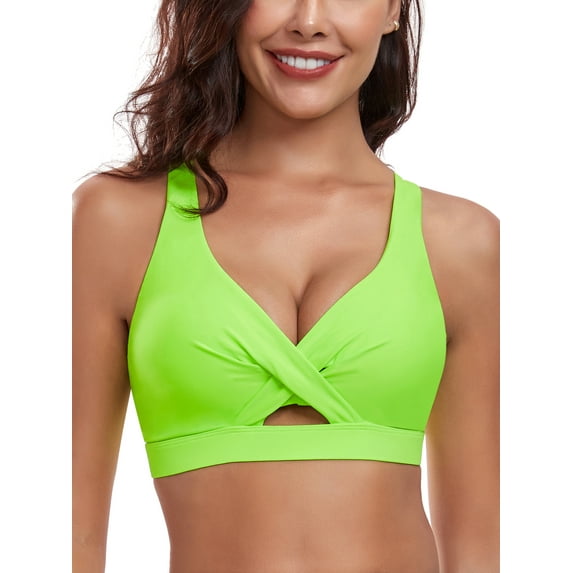 RELLECIGA Women's V Neck Bikini Top Criss Cross Cutout Bathing Suits