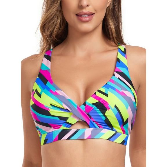 RELLECIGA Women's V Neck Bikini Top Criss Cross Cutout Bathing Suits
