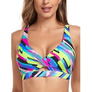 RELLECIGA Womens V Neck Bikini Top Criss Cross Cutout Bathing Suits