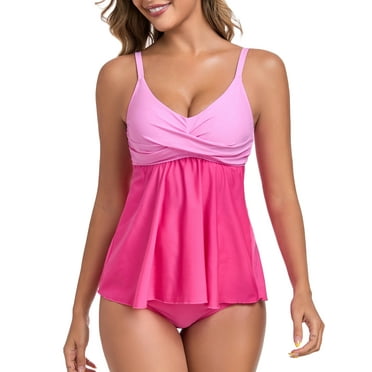 RELLECIGA Women's Swimsuit Set V Neck Tankini Top with High Waisted Full Coverage Bottom Two Piece Bathing Suit Size L