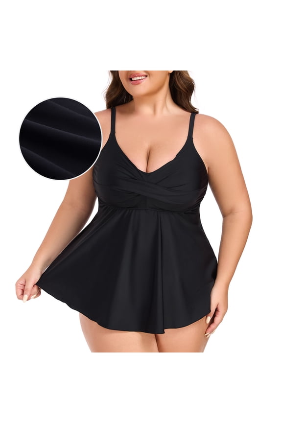 Women's Swimsuit Set V Neck Tankini Top with High Waisted Full Coverage Bottom Two Piece Bathing Suit Size L