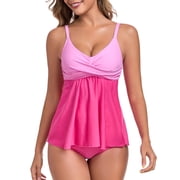RELLECIGA Womens Swimsuit Set V Neck Tankini Top with High Waisted Full Coverage Bottom Two Piece Bathing Suit Size M