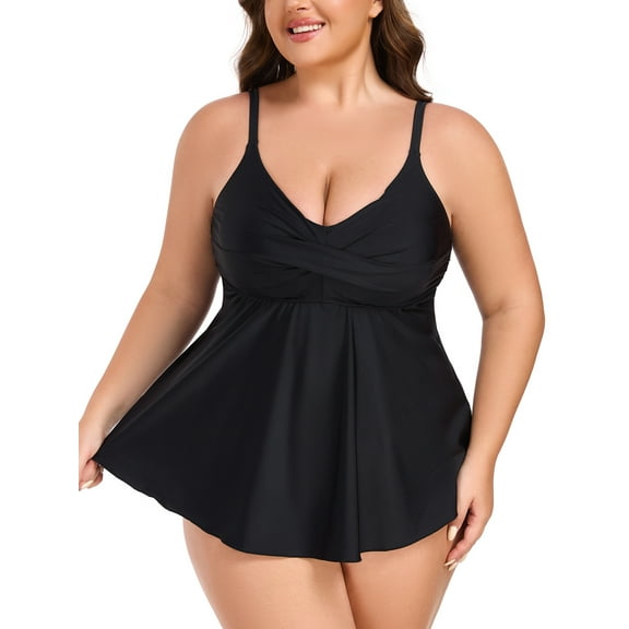 RELLECIGA Women's Swimsuit Set V Neck Tankini Top with High Waisted Full Coverage Bottom Two Piece Bathing Suit Size M