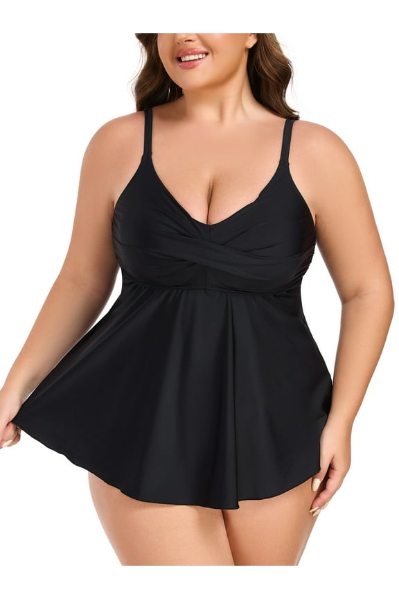 Women's Swimsuit Set V Neck Tankini Top with High Waisted Full Coverage Bottom Two Piece Bathing Suit Size S