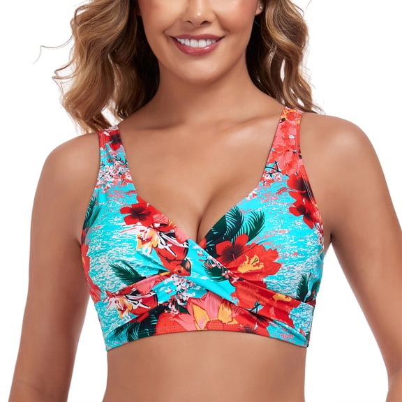 RELLECIGA Women's V Neck Underwire Bathing Suit Criss Cross Bikini Top
