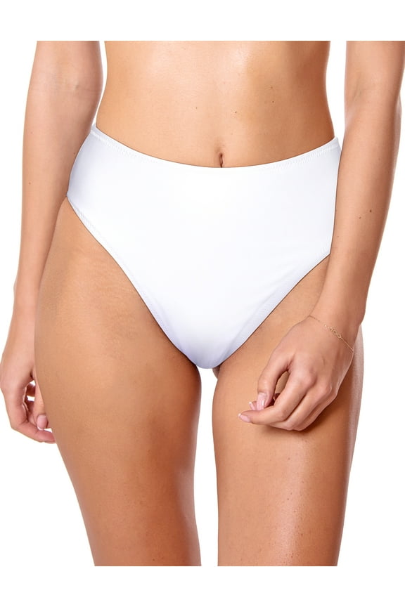 Women's White High Cut High Waisted Bikini Bottom Size Medium