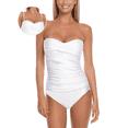 thumbnail image 1 of RELLECIGA Women's White Padded Twist Front Ruched One Piece Swimwear Bandeau Strapless Sexy Swimsuit for Women Open Back Tummy Control One piece Bathing Suit with Removable Strap, 1 of 8