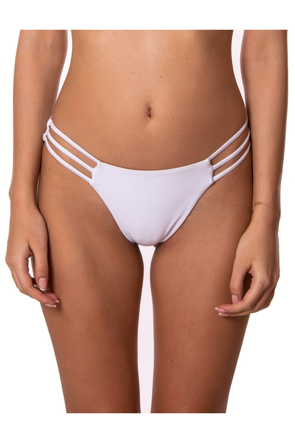 Women's White Strappy Sexy Thong Bikini Swimsuit Bottom String Bikini Panty Bathing Suit