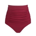 thumbnail image 1 of RELLECIGA Women's Wine Red High Waisted Ruched Bikini Bottom Size Large, 1 of 12