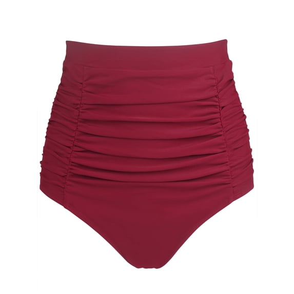 RELLECIGA Women's Wine Red High Waisted Ruched Bikini Bottom Size Large