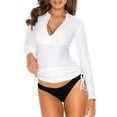 thumbnail image 1 of RELLECIGA Womens UPF50+ Sun Protection Long Sleeve Rash guard Zipper Front Swimsuit Tankini Top Swim Shirt for Women White Bathing Suit, 1 of 7