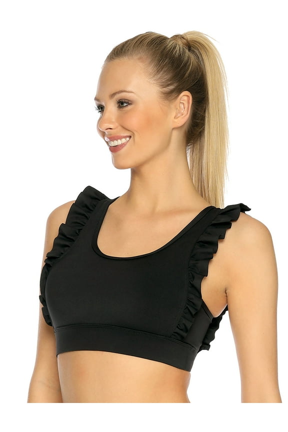 Yoga Women's Ruffle Scoop Neckline Sports Bras Fitness Support Workout Bras