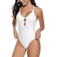 thumbnail image 1 of RELLECIGA Women's V Neck Cutout One Piece Swimsuits White Crisscross Back Sexy Monokini Bathing Suits, 1 of 10