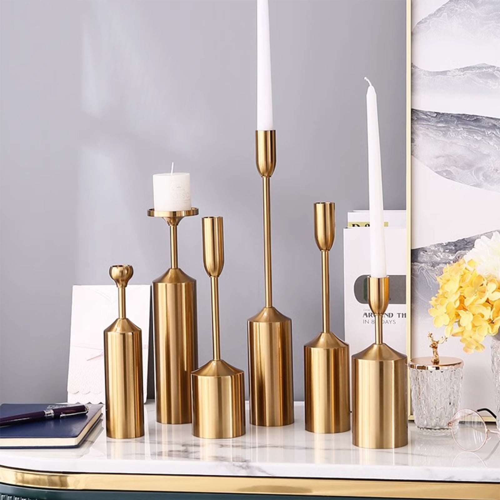 RELOIVE 1 Set Brass Gold Candlestick Holders Taper Candle Holders for