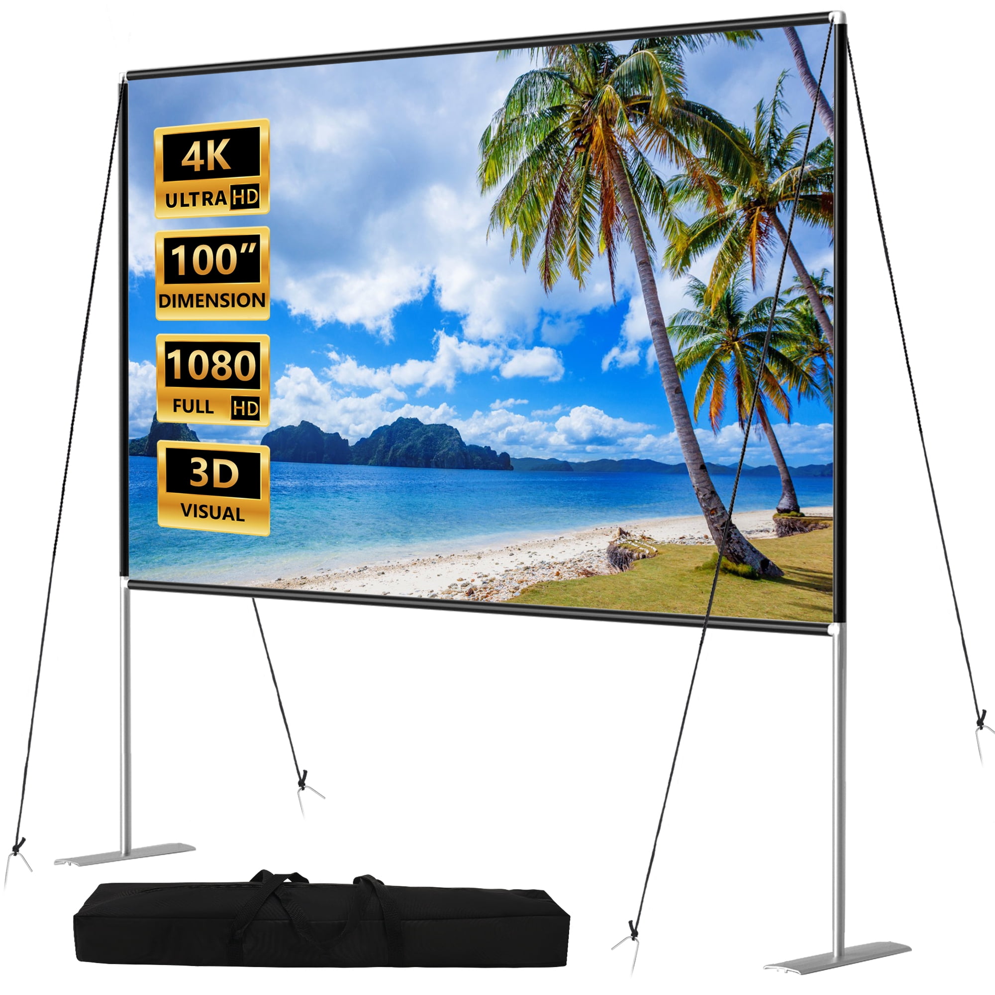 RELOIVE 100" Portable Projector Screen with Stand,4K 169 Outdoor Movie Screen with Carry Bag