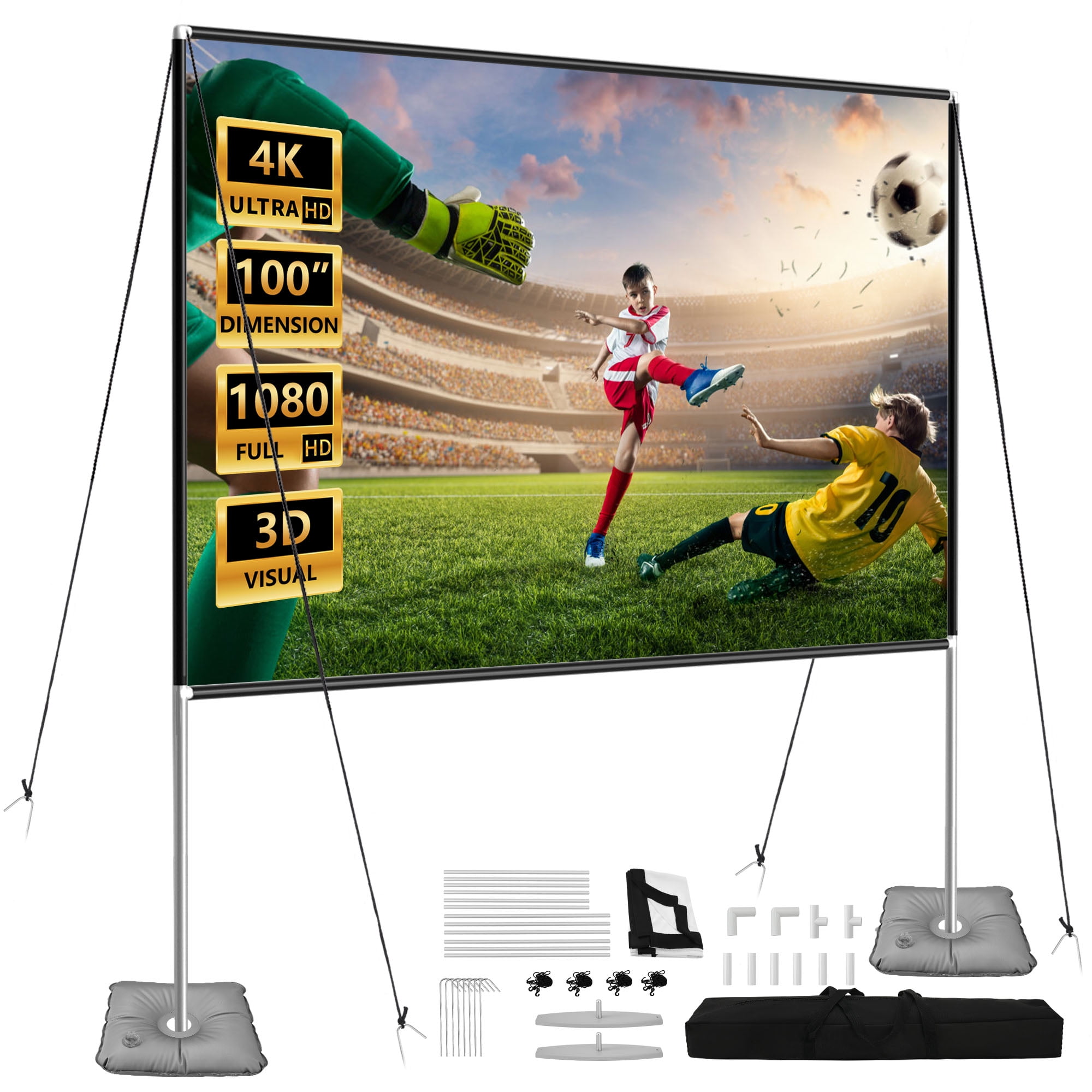RELOIVE 100 inch Projector Screen with Stand ,Foldable Portable Movie