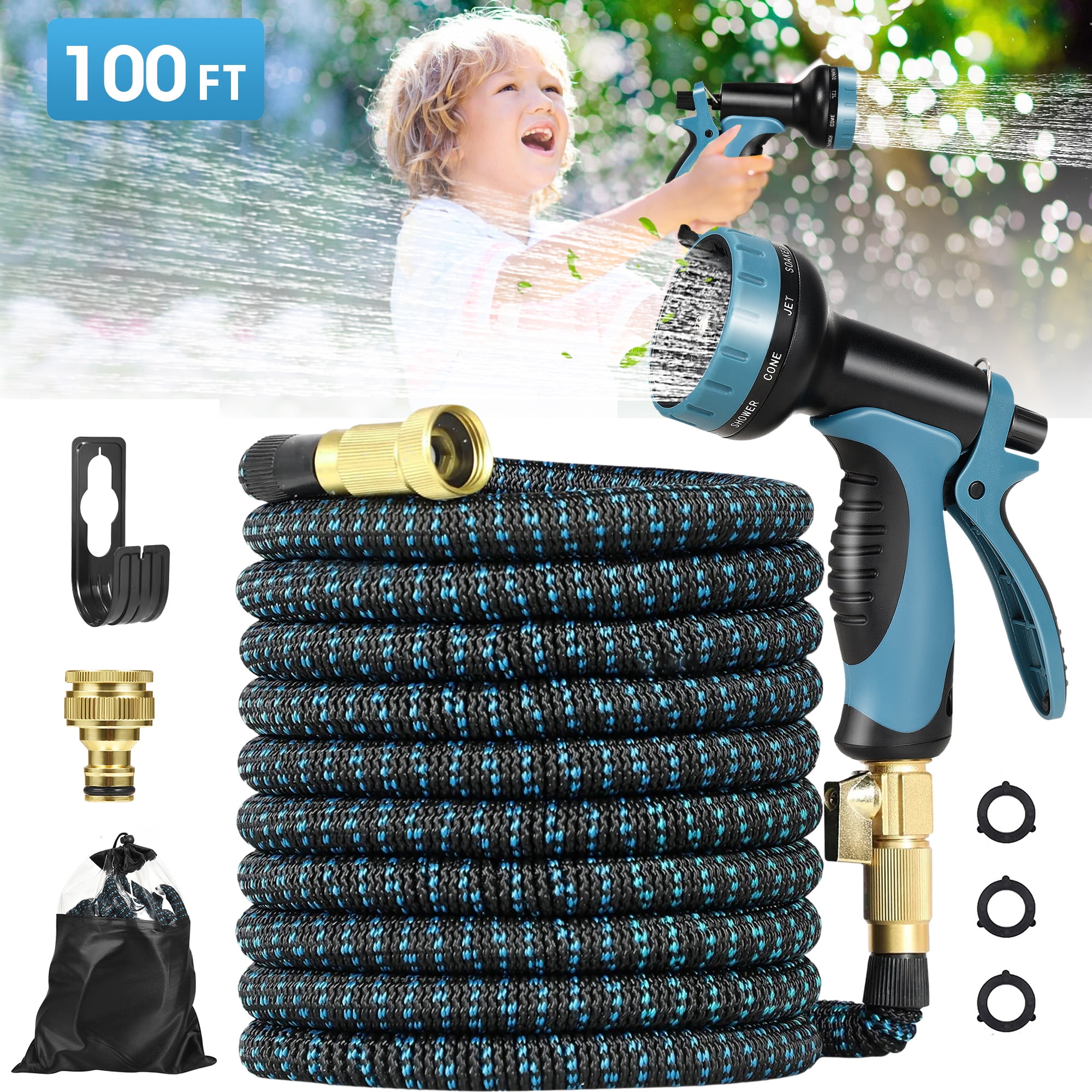 RELOIVE 100ft Expandable Garden Hose with 10 Function Nozzle,Hose