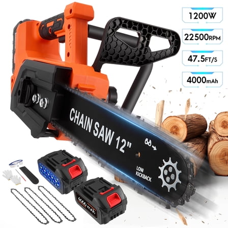 RELOIVE 12" Chainsaw, Cordless battery Chainsaw with 2x 4.0Ah Batteries , Electric Chainsaw with 1200W Brushless Motor, Automatic Lubrication, Power Chain Saw for Wood Cutting Tree Trimming