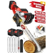 RELOIVE 18-inch Cordless Electric Chainsaw with Brushless Motor, 28,500 RPM, 34.9 FT/S Chain Speed, Includes 2 x 4.5Ah Batteries, 4 Chains,Portable Handheld Wood Cutting Tool