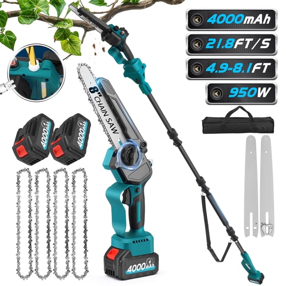 RELOIVE 2-in-1 Brushless Pole Saw & 8" Chainsaw, 21V 4000mAh 14.1ft Cordless for Tree Trimming/Wood Cutting