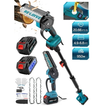 RELOIVE 2-in-1 Cordless Pole Saw & 6" Mini Chainsaw, 4.9-6.8FT Telescoping Branch Cutter with 2PCS 4000mAh Batteries and a Charger, Brushless Pole Saw for Tree Trimming, Wood Cutting