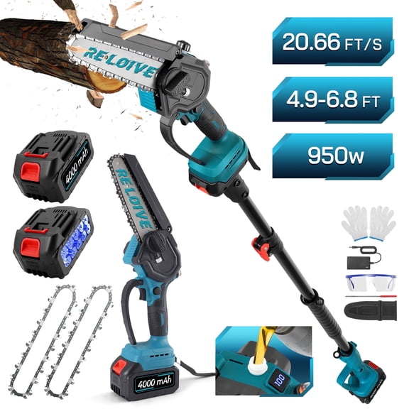 RELOIVE 2-in-1 Cordless Pole Saw & 6" Mini Chainsaw, 4.9-6.8FT Telescoping Branch Cutter with 2PCS 4000mAh Batteries and a Charger, Brushless Pole Saw for Tree Trimming, Wood Cutting