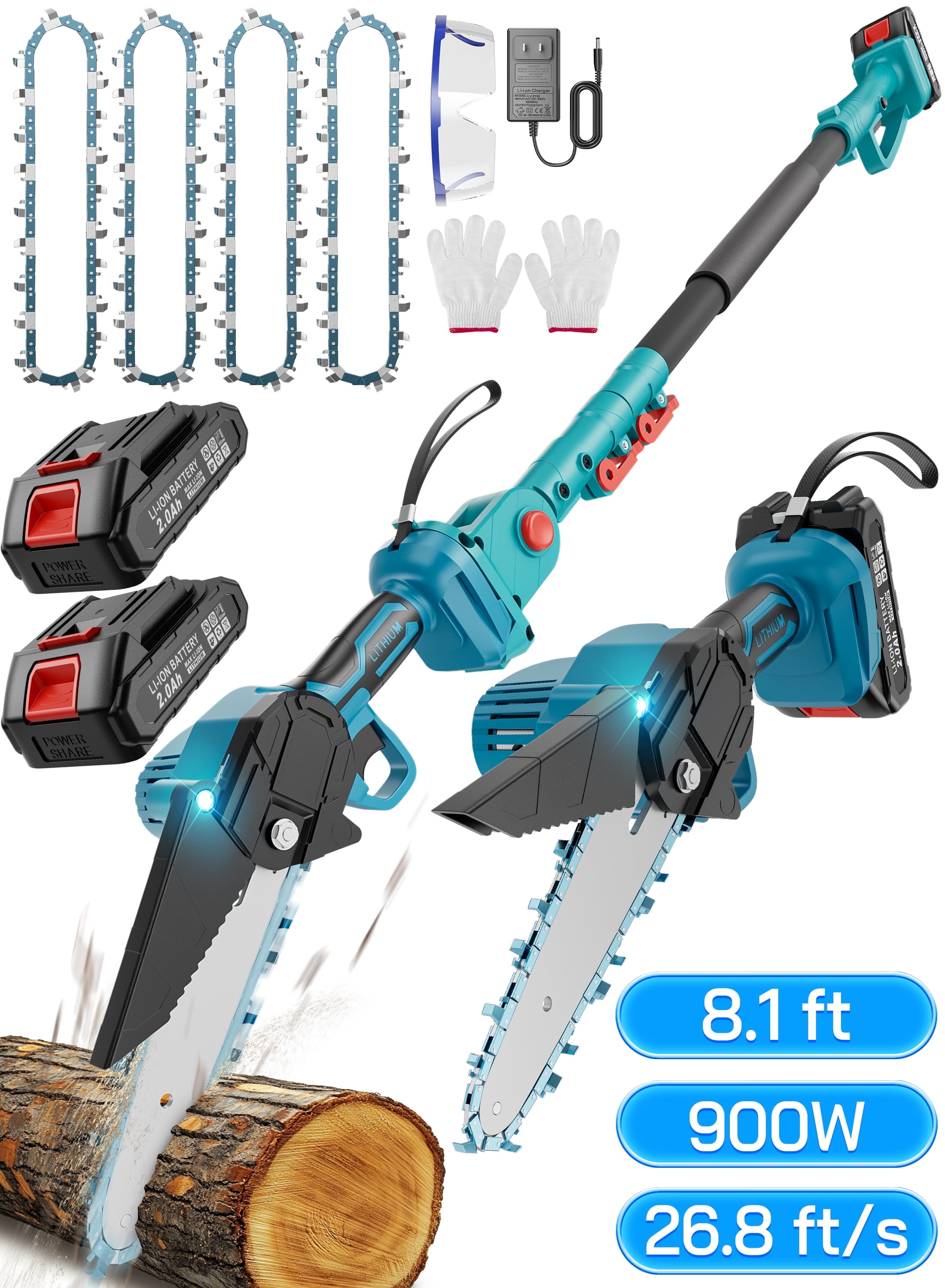 RELOIVE 2-in-1 Cordless Pole Saw & 6"&8" Mini Chainsaw with, 5.7-7.9FT Telescoping Branch Cutter with 2PCS 4000mAh Batteries and a Charger, Brushless Electric Pole Saw for Tree Trimming, Wood Cutting