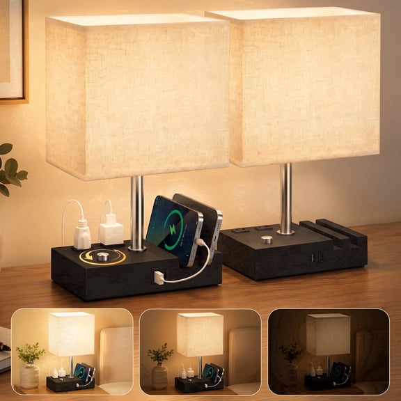 Doulami Table Lamp for Bedroom, 2 Pack 13.4" Two Fast USB Charging Ports Touch Desk Lamp for Living Room Dorm Home Office