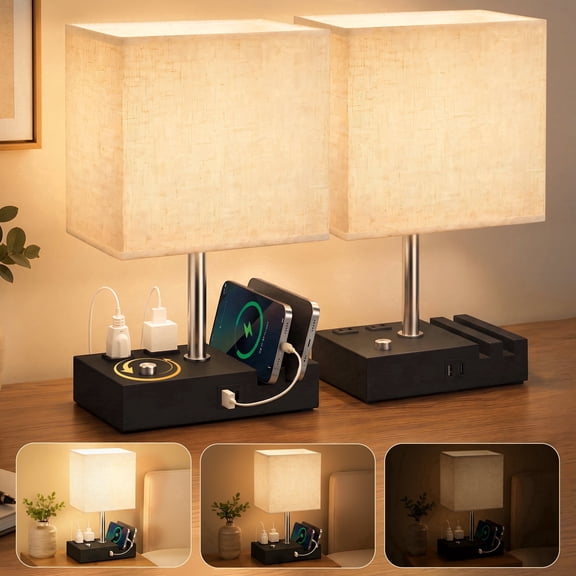 Doulami Table Lamp for Bedroom, 2 Pack 13.4" Two Fast USB Charging Ports Touch Desk Lamp for Living Room Dorm Home Office