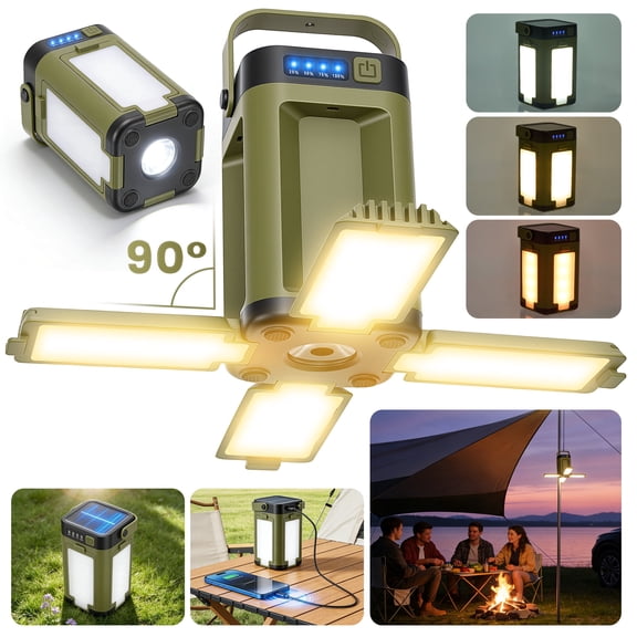 RELOIVE LED Camping Lantern,Battery Powered Solar Lanterns,6 Light Modes IPX4 Waterproof,Portable Hanging Collapsible Camping Lights for Outdoor,Home,Emergency