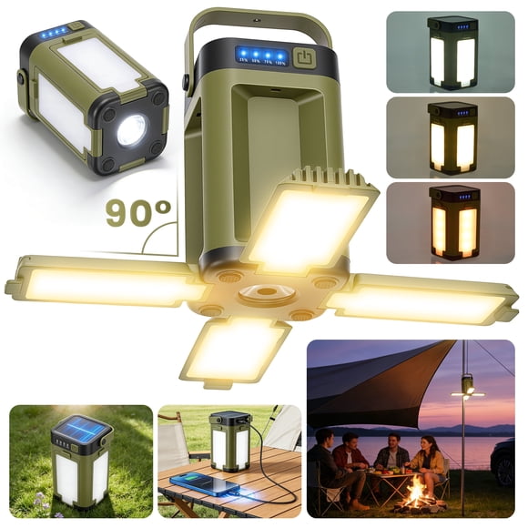 RELOIVE LED Camping Lantern,Battery Powered Solar Lanterns,6 Light Modes IPX4 Waterproof,Portable Hanging Collapsible Camping Lights for Outdoor,Home,Emergency