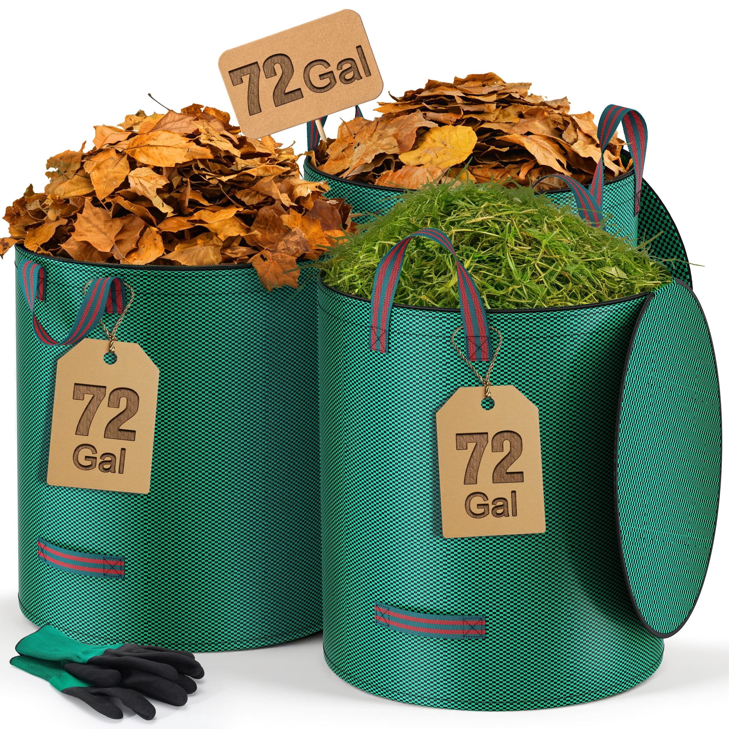 RELOIVE Leaf Bags,Heavy Duty Garden Yard Waste Bags,3 Packs 72 Gallons Reusable Lawn Bags with Reinforced Carry Handles&Lid,Camping Yard Recycling Trash Bags for Debris Leaves Grass
