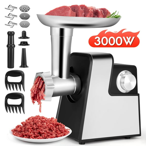 RELOIVE 3000W Electric Meat Grinder, 2-Speed Commercial/Home Use with Sausage & Kubbe Kit, Heavy-Duty, Black